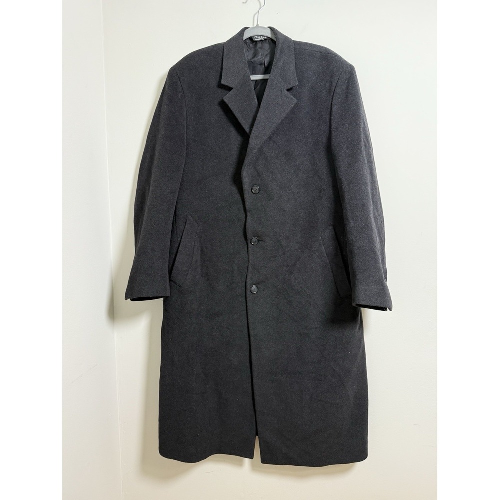 Jos A Bank Men's Black Cashmere Overcoat 44R‎ Long Wool Blend Dress Coat - READ